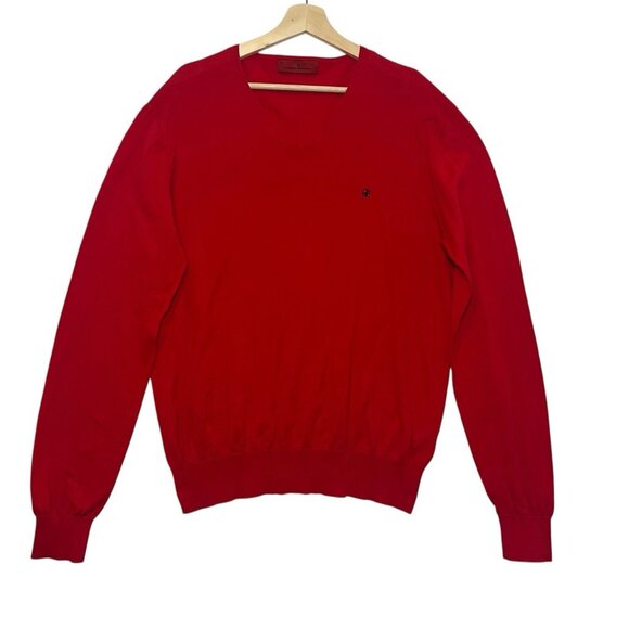 CH Carolina Herrera Men’s V-Neck Sweater Red Size XL Knit 100% Cotton Business - Picture 2 of 8